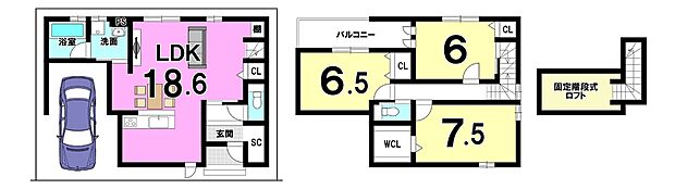 【1号地新築参考プラン】土地面積75.95m2/土地価格1400万円/建物面積91.47m2/建物価格1724万円
