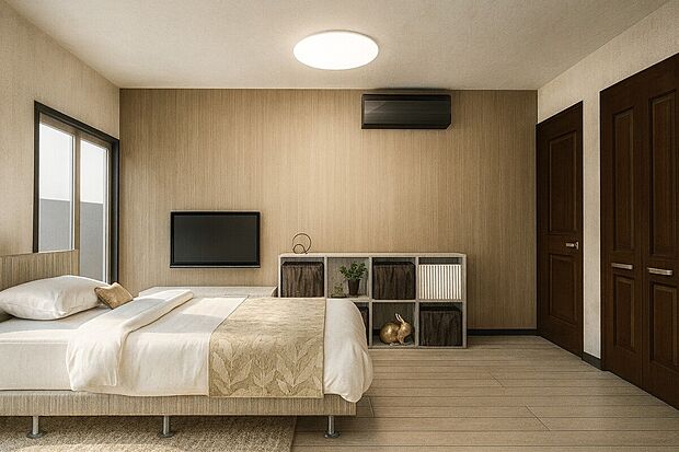 【洋室5.1帖/イメージパース】暮らし心地を大きく左右する収納を、適材適所に配置し使い勝手を考慮しました。