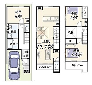 実測52.56m2（15.89坪）/建確対象52.52m2（15.88坪）/自動車車庫部分約7.74m2は建物面積に含む 