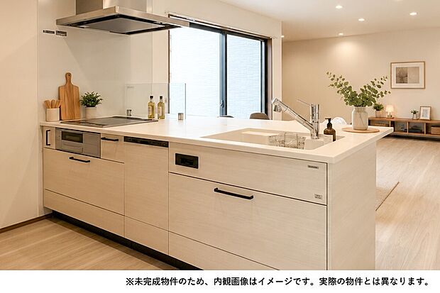 フルフラットキッチン!お洒落で視線が抜ける開放感