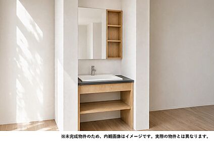 木目×黒天板がオシャレな高級デザイン洗面台