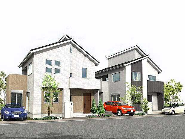 【現地街並完成イメージCG】
陽当たりもよく一種低層ならではの穏やかな住環境に誕生する全２区画！コダワリの暮らしを是非KANJUのお家で叶えてください！