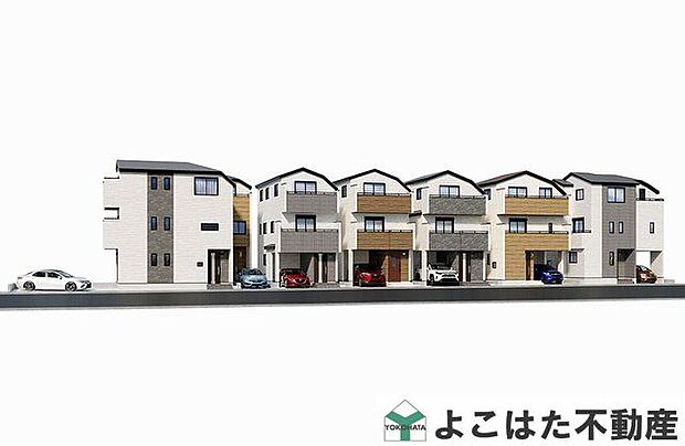 【外観パース図】たっぷりの陽光が入ってくる建物配置です。風通しも良く、気持ちよく過ごせそうです
