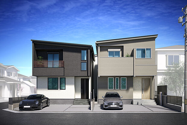 T-2、T-1／意匠性の高い外壁は雨で汚れを洗い流すことでメンテナンスの手間を省き、美しさが長持ち。街並みに馴染むデザインでありながら、唯一無二の個性が光るオシャレなファサードが目を引きます。