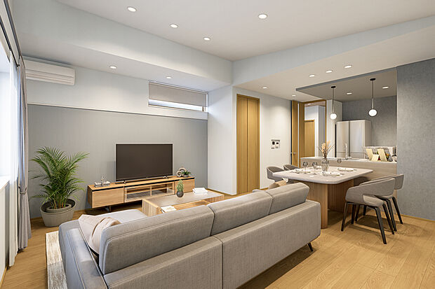 【リビングダイニング完成予想図】T-4／2階LDKだからこその開放感と奥行き感が、光に満ちた心地良い暮らしを叶えます。豊かな自然光が家族団らんのひと時を包み込み、至福のおうち時間をもたらしてくれます。