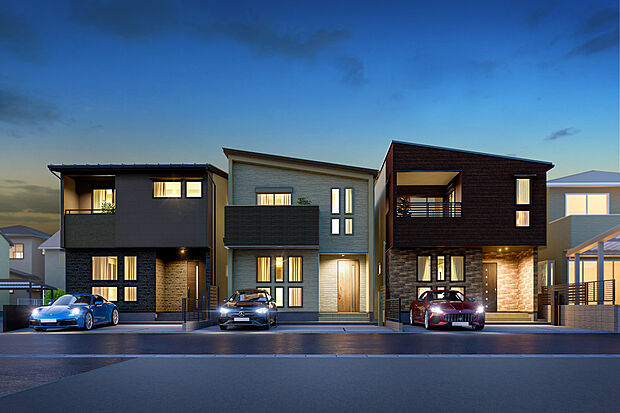 【外観完成予想図】T-3、T-2、T-1／夜間外観完成予想図