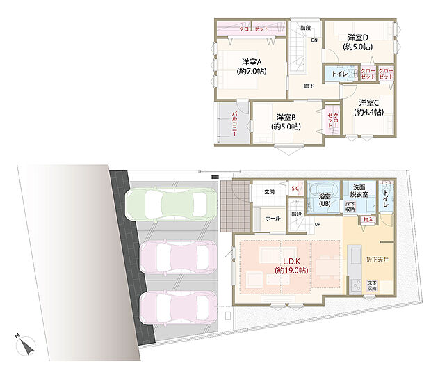 【4LDK】太陽光発電システム搭載、耐震等級3、断熱等級5、環境にもお財布にも優しいZEH仕様の家、第一種換気&全熱交換換気、LDK広々19帖、全居室に収納完備、雨に濡れないインナーバルコニー、駐車スペース3台分