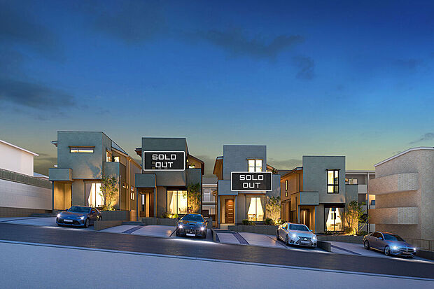 【外観完成予想図】T-1、T-2(ご成約済み)、T-3(ご成約済み)、T-4/外観完成予想図