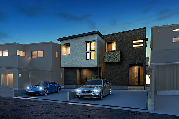 【外観完成予想図】T-2、T-1／地下鉄東山線「高畑」駅まで徒歩12分の好立地。小中学校・保育園・スーパー・公園など、暮らしを彩る多彩な施設が身近に揃う利便性の良いエリアで、子育てもゆとりを持って楽しめる毎日が実現！