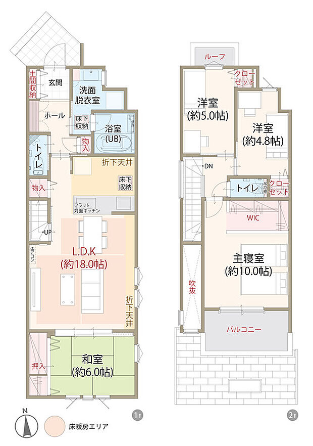 【4LDK+WIC+土間収納】太陽光発電システム搭載、耐震等級3、断熱等級5、ZEH仕様の家、LDK広々18帖+和室6帖、主寝室ゆとりの10帖、第一種換気&全熱交換換気、駐車スペース2台可、全居室に収納完備