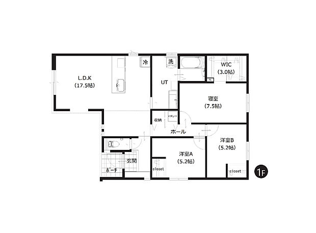 【間取図】
階段がなく生活しやすい平屋住宅。豊富な収納や広々としたユーティリティスペースで、暮らしやすいお住まいを実現。