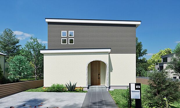 【完成予想図】
優しく、温かみのある北欧ナチュラルテイストの4LDKが登場です。どの世代にも好まれるおしゃれな外観も魅力。2026年3月完成予定です。