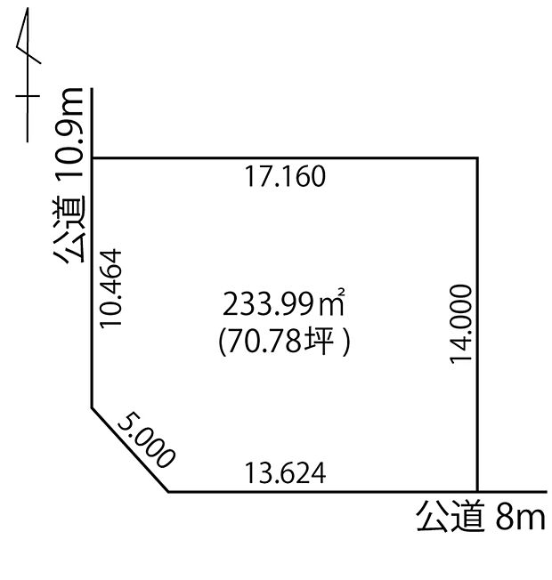 【区画図】
敷地面積は約70坪とゆとりのある広さ。建物の配置や間取りの自由度が高い、間口の広い整形地です。