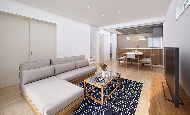 【【完成予想図】】窓の多いリビングは明るく風通し良好。自然とご家族が集まる、癒やしの空間になりますね。