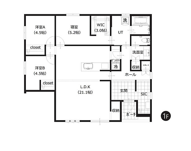 【3LDK】階段がなく生活しやすい、家族でお互いの気配を感じやすい平屋住宅です。
