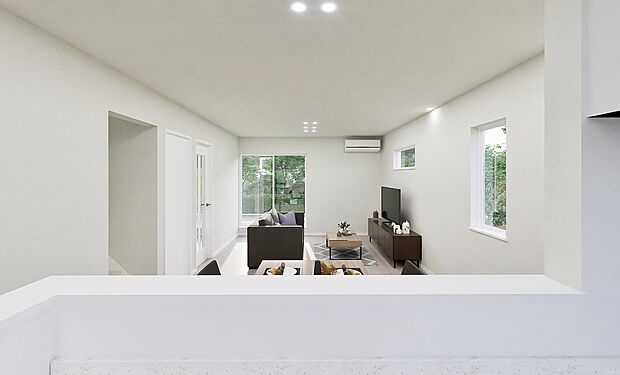 【【A棟 完成予想図】】対面キッチンやリビング階段仕様で、ご家族と自然にコミュニケーションが取れます。