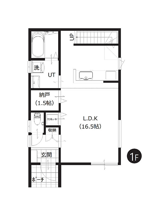 【3LDK】LDKはゆったり約16.5帖。会話をしながらお料理ができる対面キッチン、自然とご家族が顔を合わせられるリビング階段を採用しています。