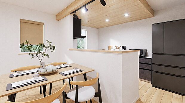 【【完成予想図】】お料理をしながらリビングが見渡せる対面キッチンを採用。お子様を見守りながら家事ができます。