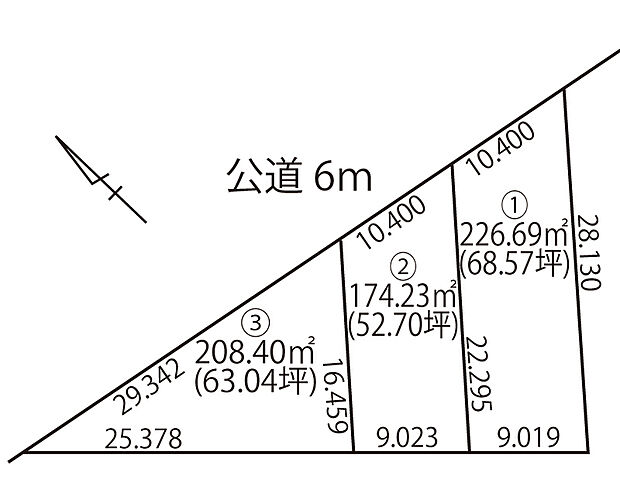 約68坪の広々とした1号地です。奥行きのある区画で建築設計もしやすくなっています。