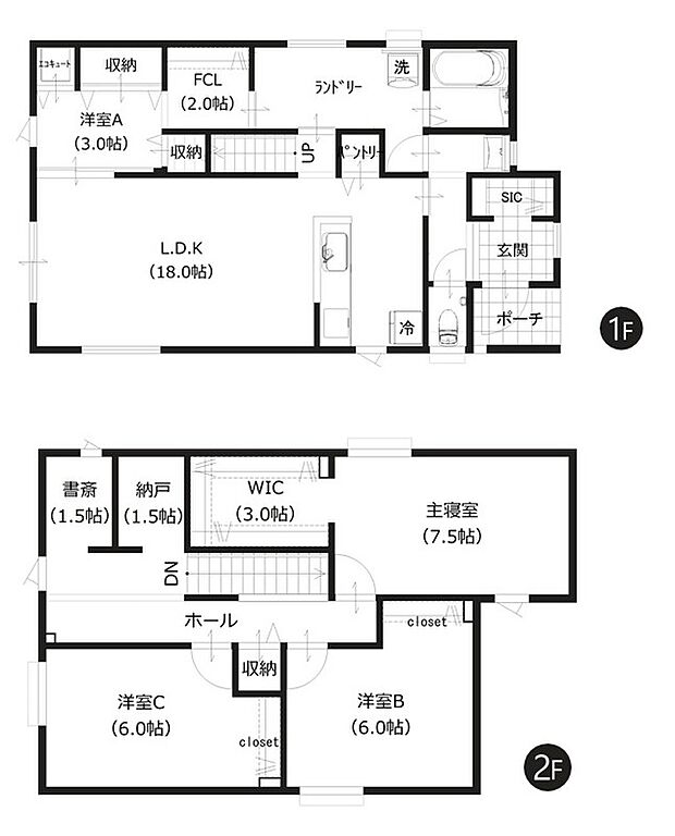【4SLDK】回遊動線が可能な設計や大型ランドリースペースなど、毎日の家事を快適にサポートする工夫が充実したプランです。