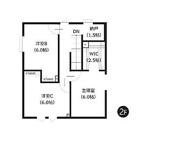 2階の洋室はすべて6帖以上のゆとりある広さを確保。WICや納戸などの収納スペースも充実しており、居室をすっきりと保ちやすい暮らしやすい間取りです。 