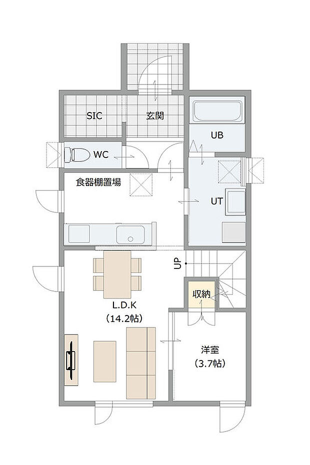 【【建築プラン例】】建築面積：101.86m2
建物価格：2408万円（税込）
※杭工事、分水工事、諸費用別途
※設計プランの参考一例であって、当該プランの採用可否は任意です。