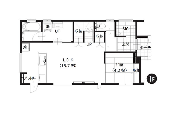 【4LDK】間取りは4LDKです。LDKはゆとりの約15帖越え。隣接した和室は客間としても重宝できますね。