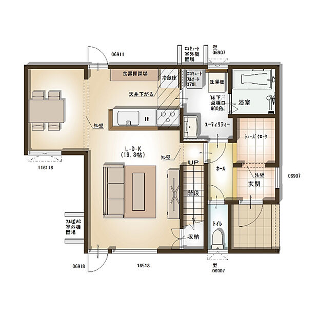 【【建築プラン例】】建物面積:113.86m2
建物価格:2220万円
※杭工事、分水工事、諸費用別途
※設計プランの参考一例であって、当該プランの採用可否は任意です。