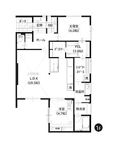 多方向から出入りができるFCL、パントリー、SIC付き。8の字回遊導線でスムーズに生活できる機能的な間取りです。 