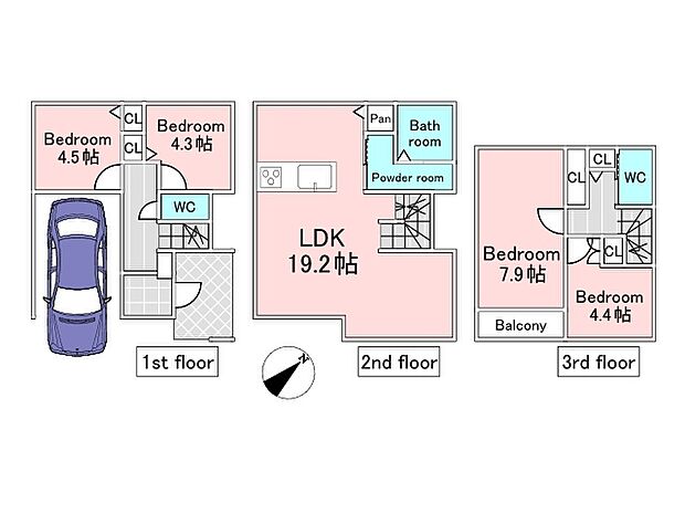 B号棟参考プラン（建物込4980万円、土地面積62.14m2、建物面積106.35m2）