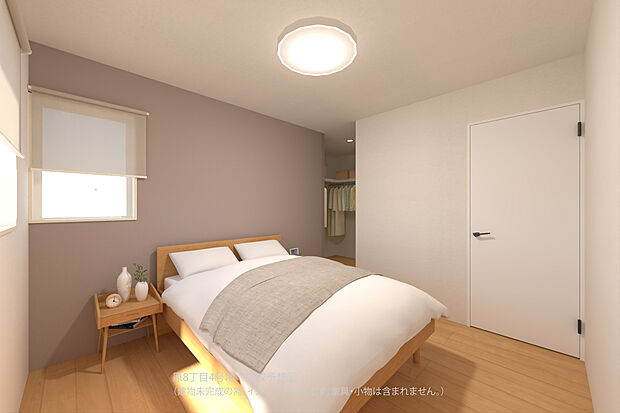 【【洋室完成予想図/4号地】】約5.7帖の洋室は、主寝室としてのご使用におすすめです。優しい色調のアクセントクロスが採用されています。