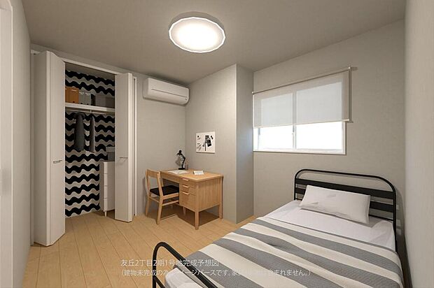 【【1号地/完成予想図/洋室-2約4.9帖】】窓は腰高窓のため壁面が多く、ベッドや机などの家具が配置しやすい洋室です。