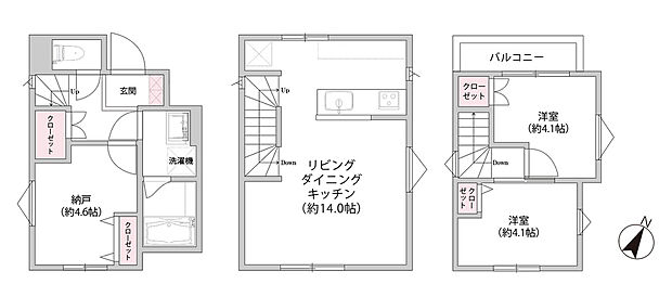 ■間取図■
２SLDK
土地面積：38.90m2
建物面積：89.60m2