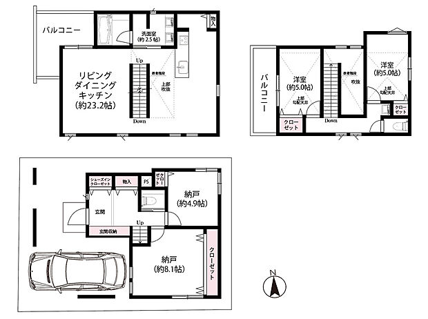■間取図■
2LDK＋2S
土地面積：87.65m2
建物面積：126.27m2