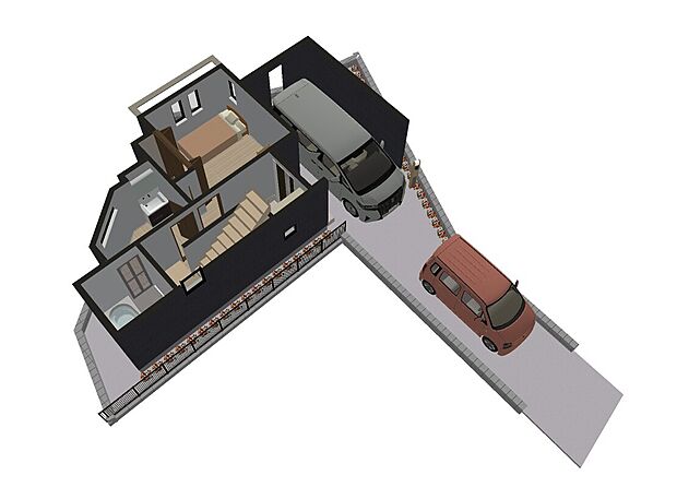 3階建て 1階 参考鳥観パース