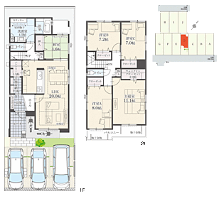 5LDK+ウォークインクローゼット+玄関収納+パントリー+ランドリースペース
駐車3台分

玄関収納とパントリーが一続きになることで、買い物後の荷物をさっと運び入れることができます。生活動線に配慮した間取りです。 