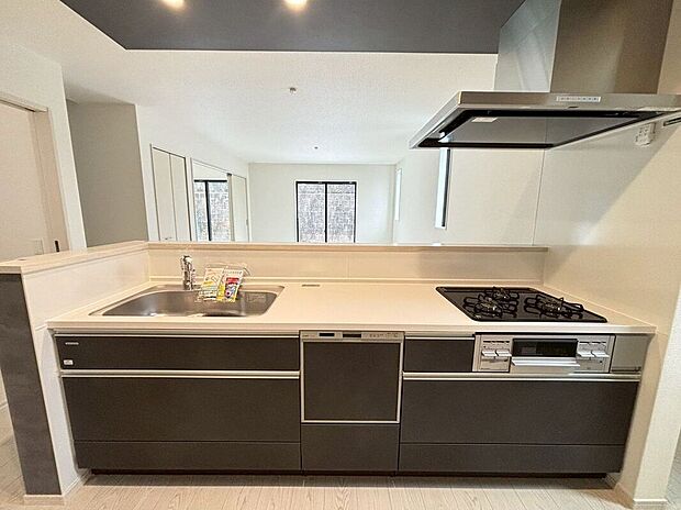 【キッチン】〈1号棟〉☆システムキッチン☆広いシンクと食洗機付きのシステムキッチン♪