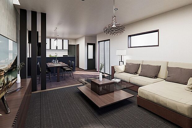 【LDK】ダイニング、リビングで過ごすご家族とコミュニケーションを取りながら家事を進めることができ、毎日の洗い物や食事の用意も楽しいひとときに。2号地｜建物プラン