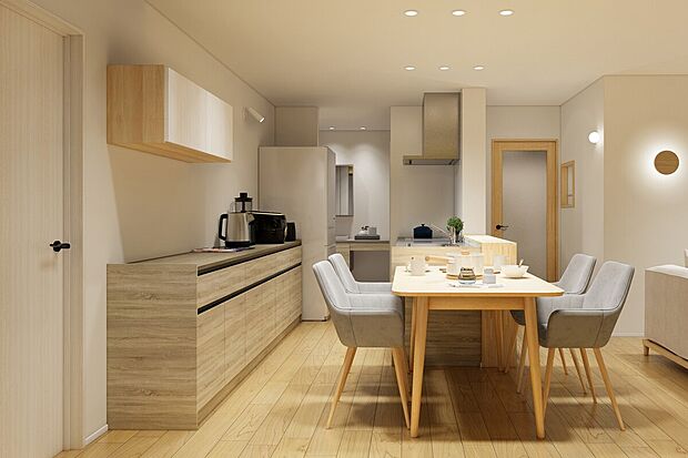 【キッチン】スタイリッシュなシステムキッチンは家事の時短に効果大の食洗器付き。高温洗浄、節水効果もあり、奥様の家事効率化を図ってくれます◎3号地｜完成予想パース