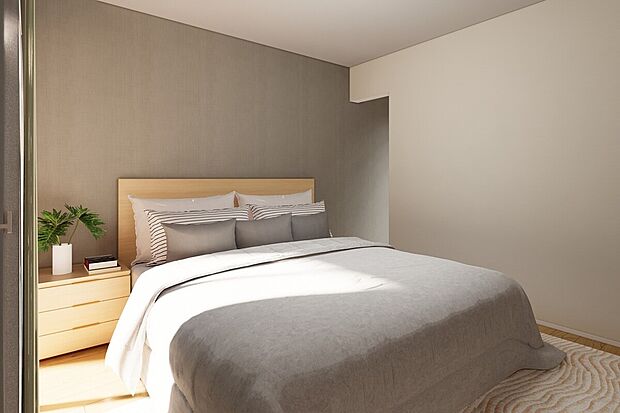 【主寝室】7.39帖の主寝室には、無駄なく衣類を収納できるWICを設けました◎スーツケースや季節物等を仕舞うのにも便利です！3号地｜完成予想パース