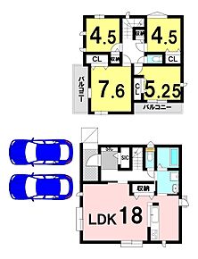 4LDKの間取り
駐車2台可能 