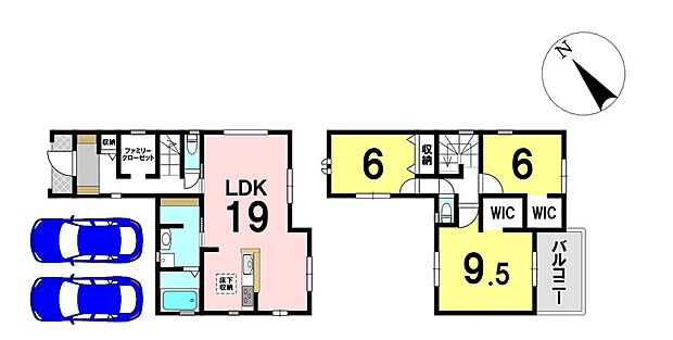 【3LDK】3LDKの間取り
駐車2台可能