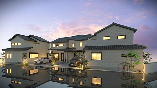 【街並みイメージパース・夕】
 全6区画の分譲地です。利便性に恵まれながら、暮らしやすい落ち着いた住環境が整っています◎