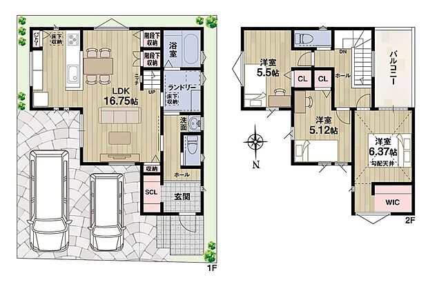 【3LDK】LDKは3面採光、全洋室2面採光の間取り♪SCLやWIC、パントリーなど全居室収納付き◎バルコニーは西側に設けられており、明るい陽光が燦々と注ぎます。