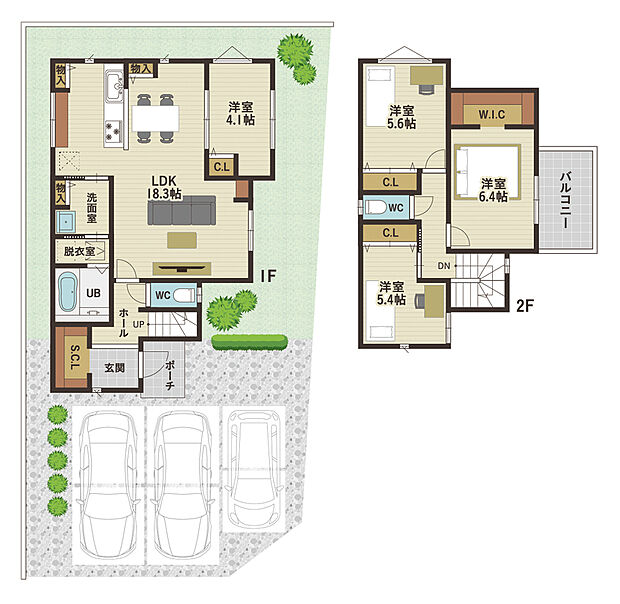 【4LDK】全居室収納付きの4LDKの住まい。LDKは3面採光で、心地よい光と風を取り込めます!主寝室には収納力のあるWICを設置♪