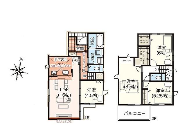 (8号棟)、4LDK、土地面積105.2m2、建物面積96.25m2