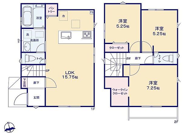 (1号棟)、3LDK、土地面積101.23m2、建物面積80.72m2