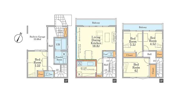 (１号棟)、4LDK、土地面積64.7m2、建物面積102.12m2