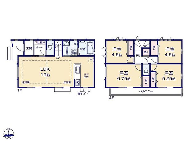 (A号棟)、4LDK、土地面積107.24m2、建物面積94.09m2