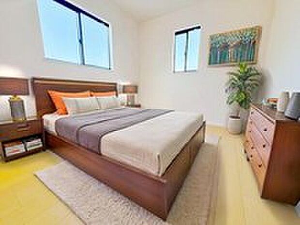 【リビング以外の居室】日当りの良さは写真でも充分に伝わるかと思いますが、開放感のある周囲にめぐまれたおかげで、風通しもとても良くなっております。※家具をCGで加工しています。家具付き販売ではございません。